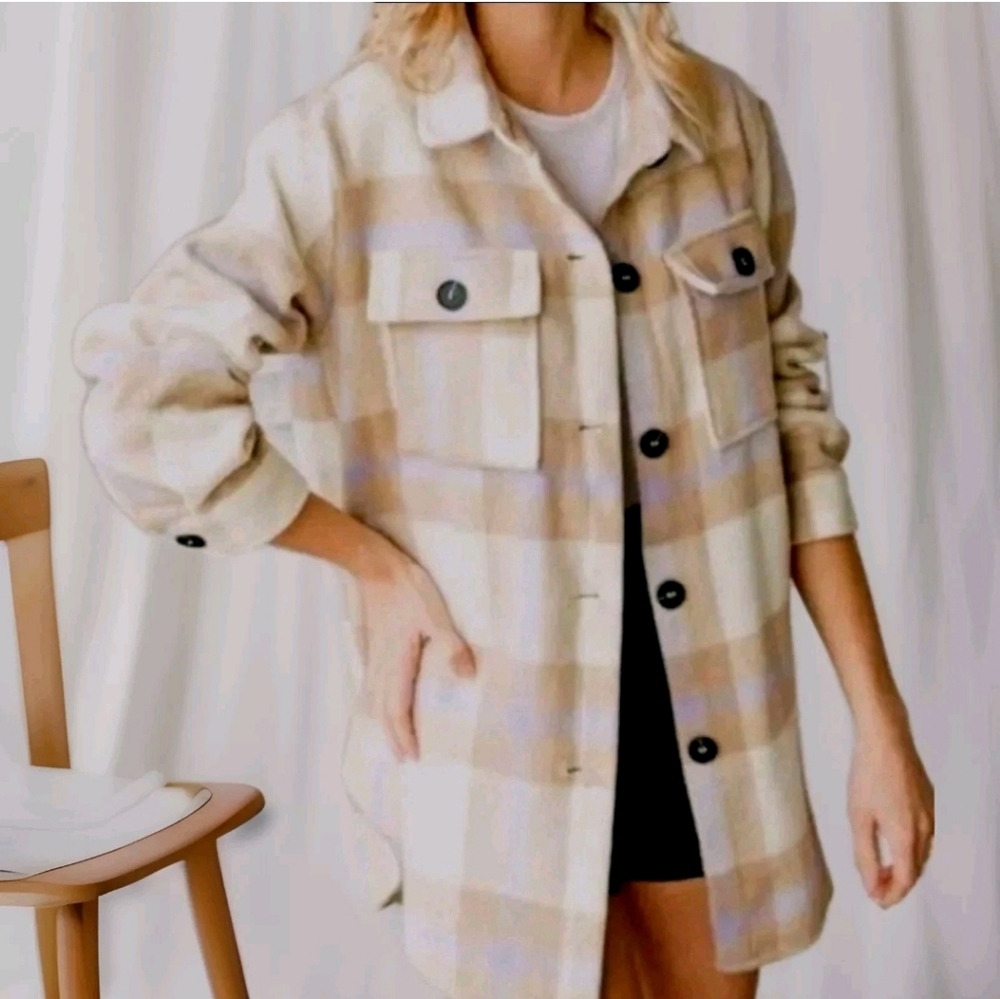 BTFBM Lagenlook Soft Warm Plaid Barn Chore Botton Down Flannel Jacket Shacket XL